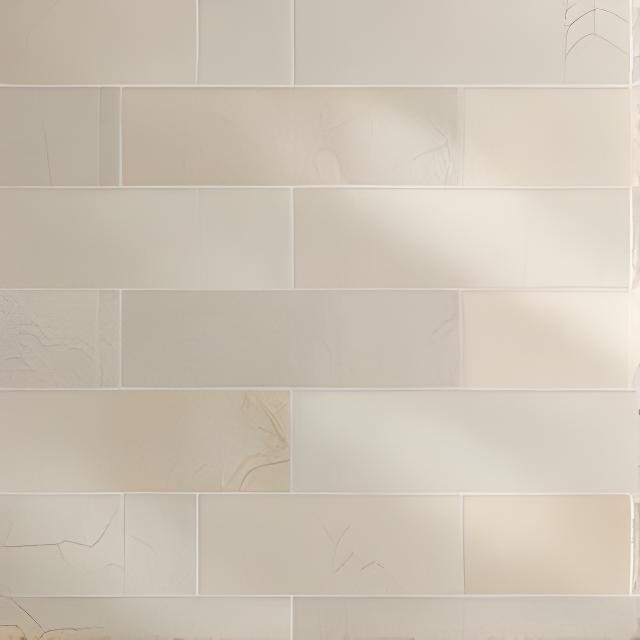 Muro interior con cerámicos de pared en tonos beige y gris sobre iluminación suave