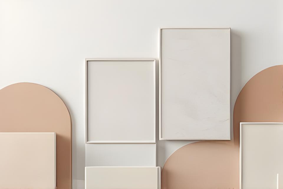 Muestrario de cerámicos de pared con colores suaves y textura mate sobre fondo claro
