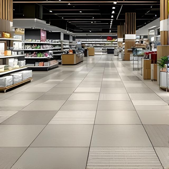 Local comercial con cerámico de alto tránsito y circulación amplia entre góndolas